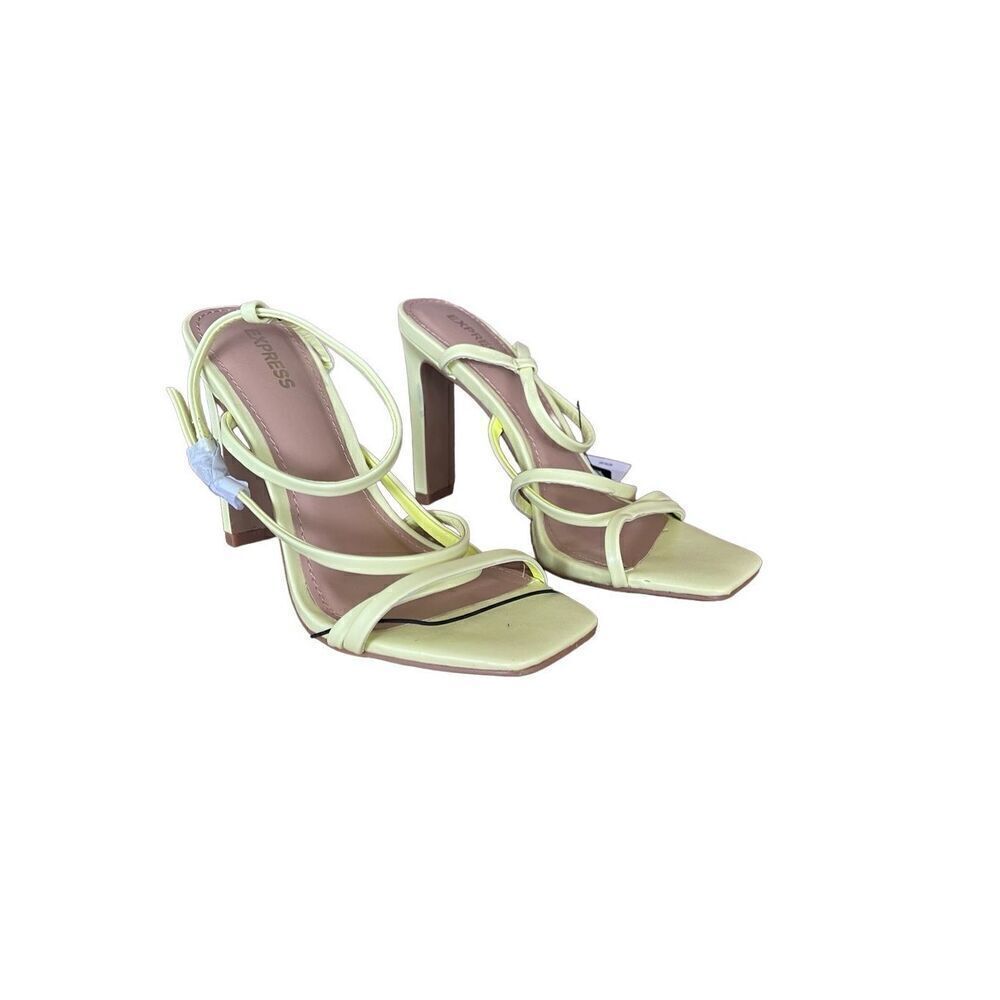 NWT Express Womens Green Open Toe Block Heel Strappy Sandal Size 6.5